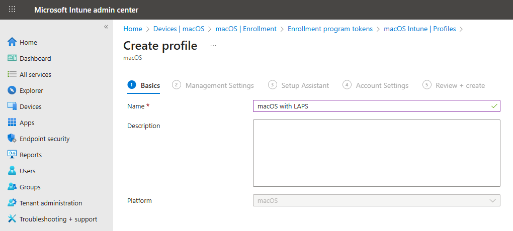 Naming the macOS enrollment profile